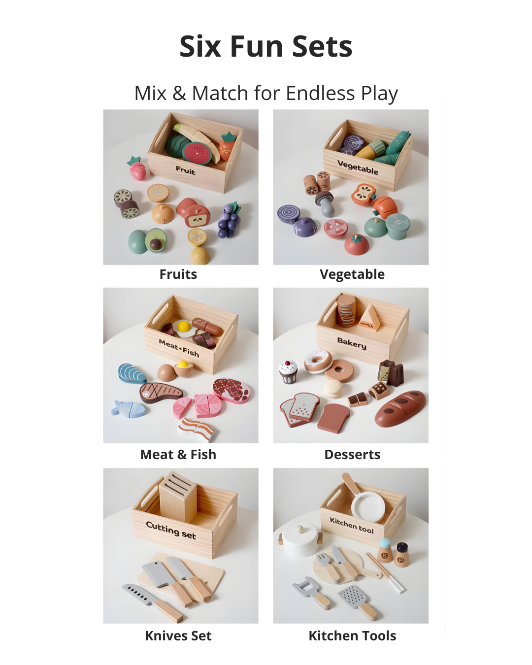 Kids Wooden Play Kitchen & Food Toy Set – Pretend Play for Toddlers