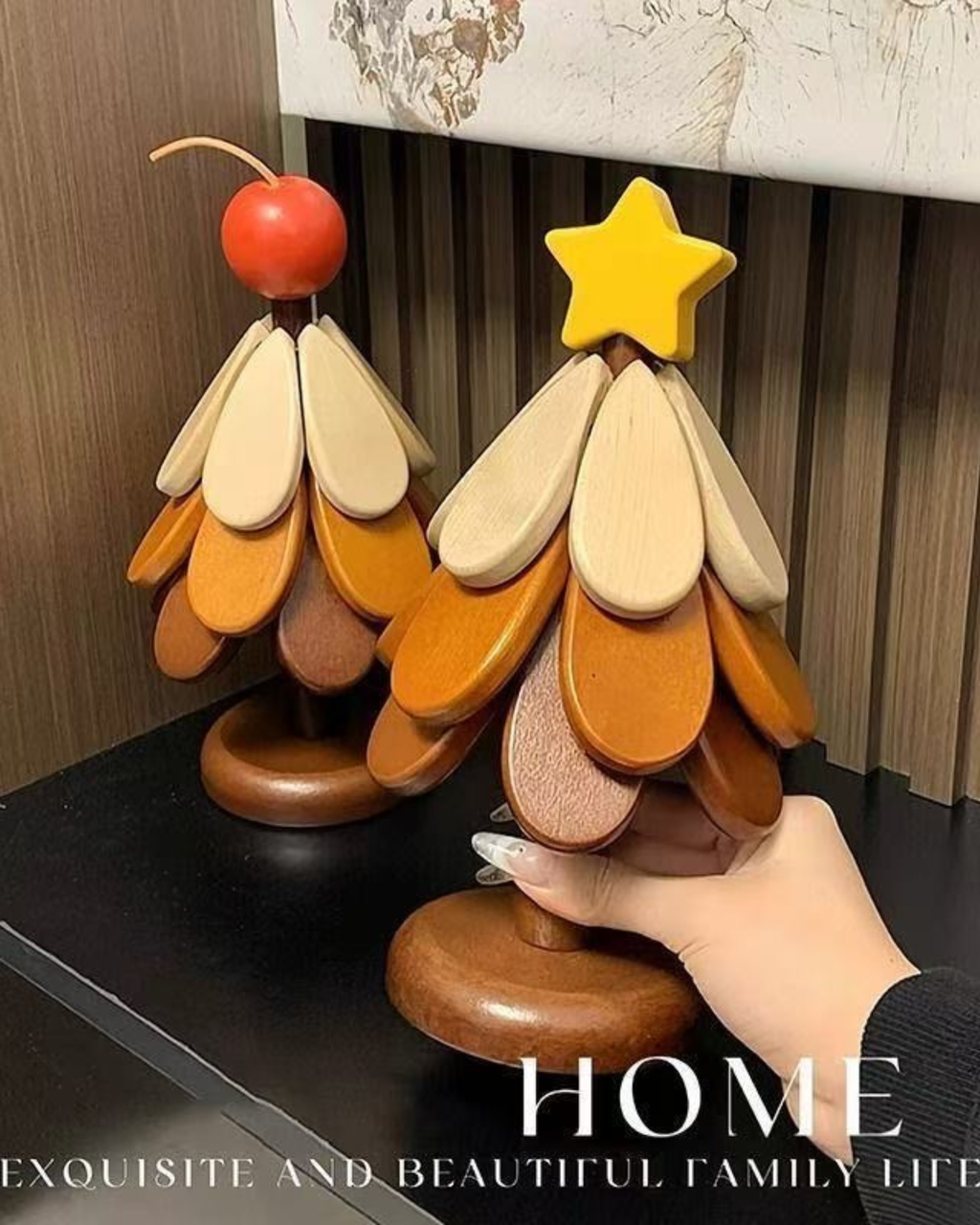 Solid Wood Christmas Tree Trivet & Coaster Set – Heat Resistant