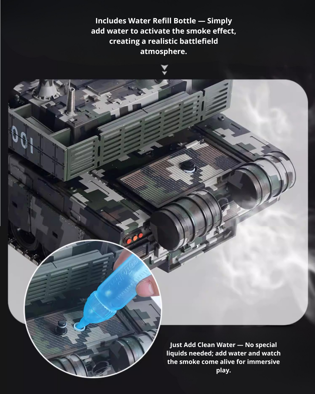 50CM RC Battle Tank with Metal Tracks, 360° Turret & Smoke Effects