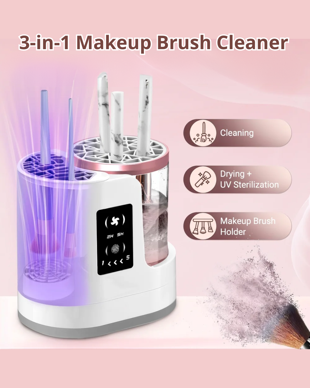 Automatic 3-in-1 Makeup Brush Cleaner & Dryer for Home & Vanity