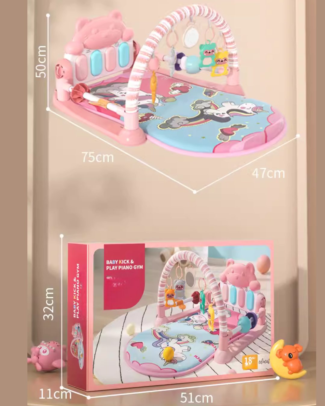 Interactive 3-in-1 Baby Gym – Music, Lights & Kicking Mat