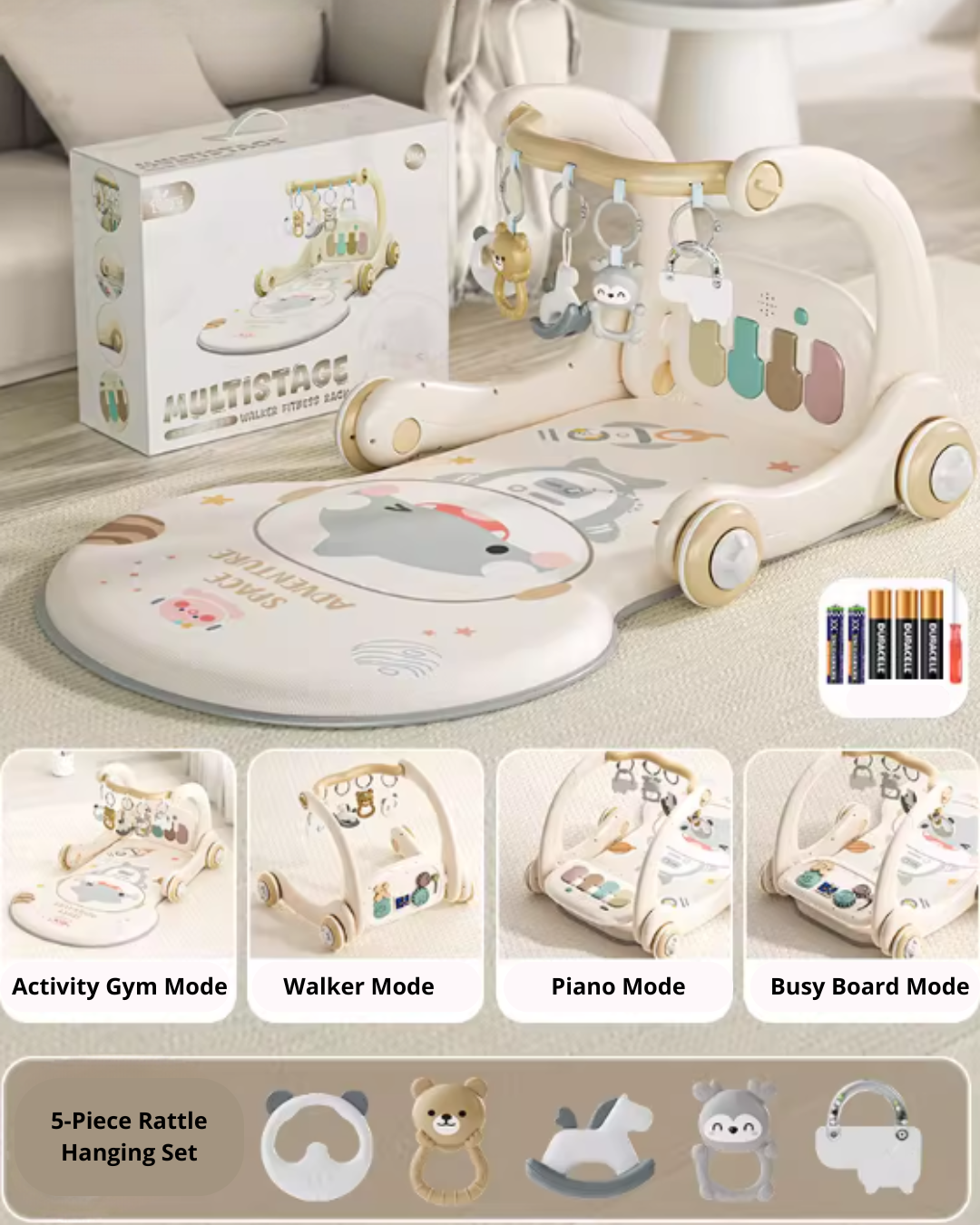 5-in-1 Baby Activity Gym & Walker for Infant Development & First Steps