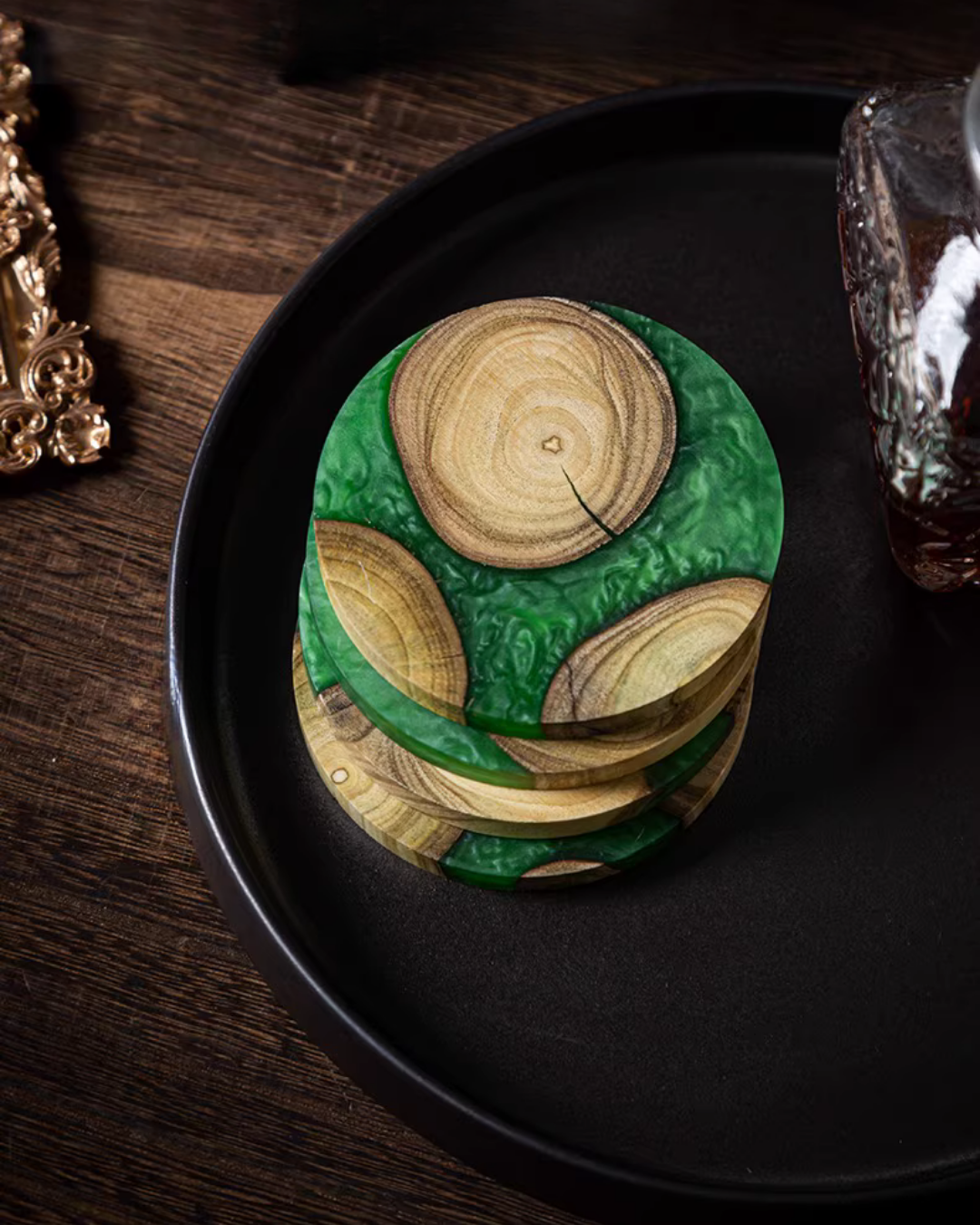 Elegant Resin & Natural Wood Coasters for Coffee, Tea & Everyday Use