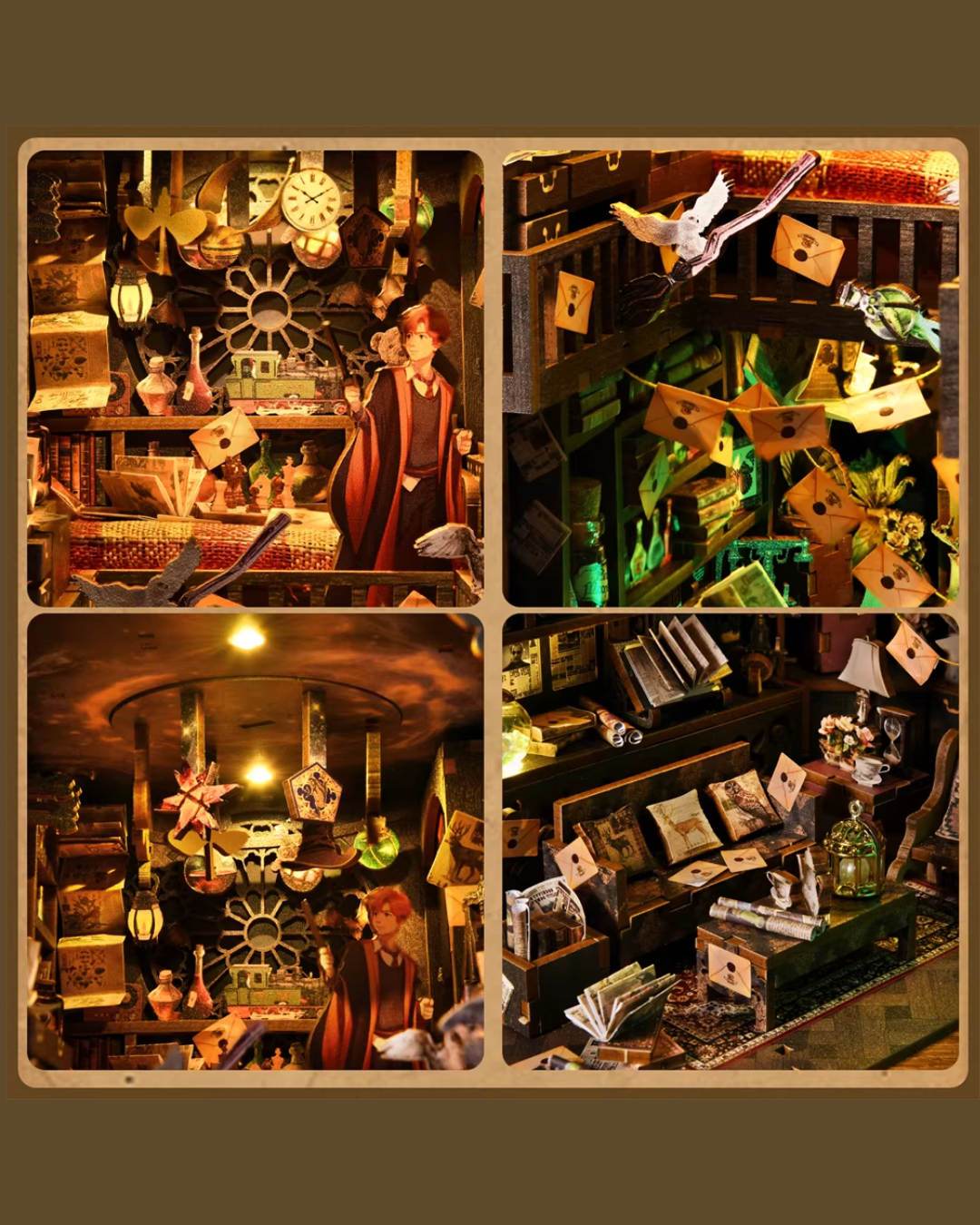 DIY Book Nook Kit with LED Lights – Wizard Bookshelf Insert