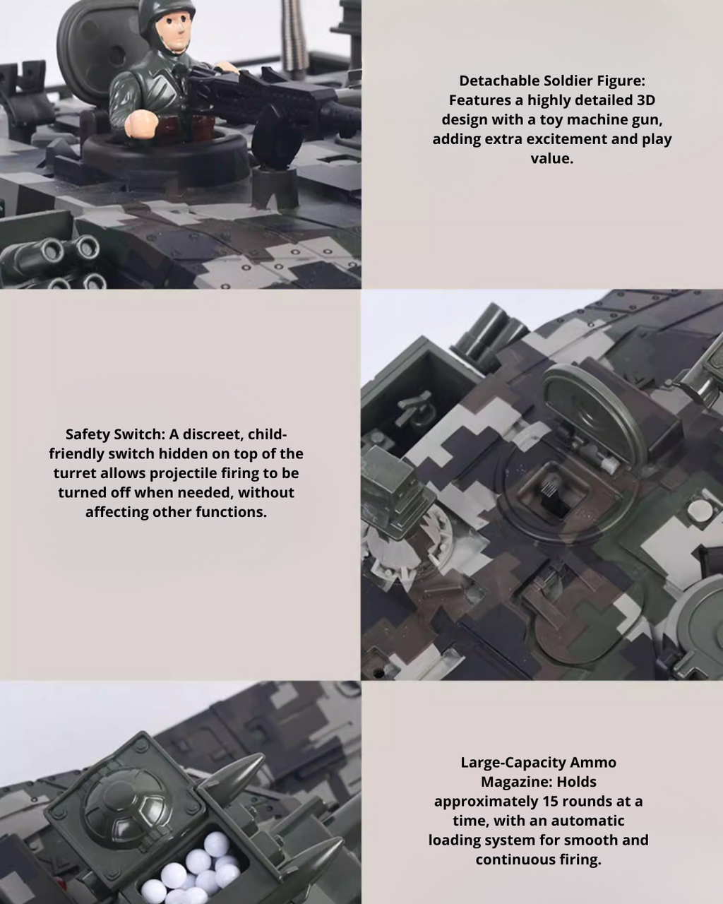 50CM RC Battle Tank with Metal Tracks, 360° Turret & Smoke Effects