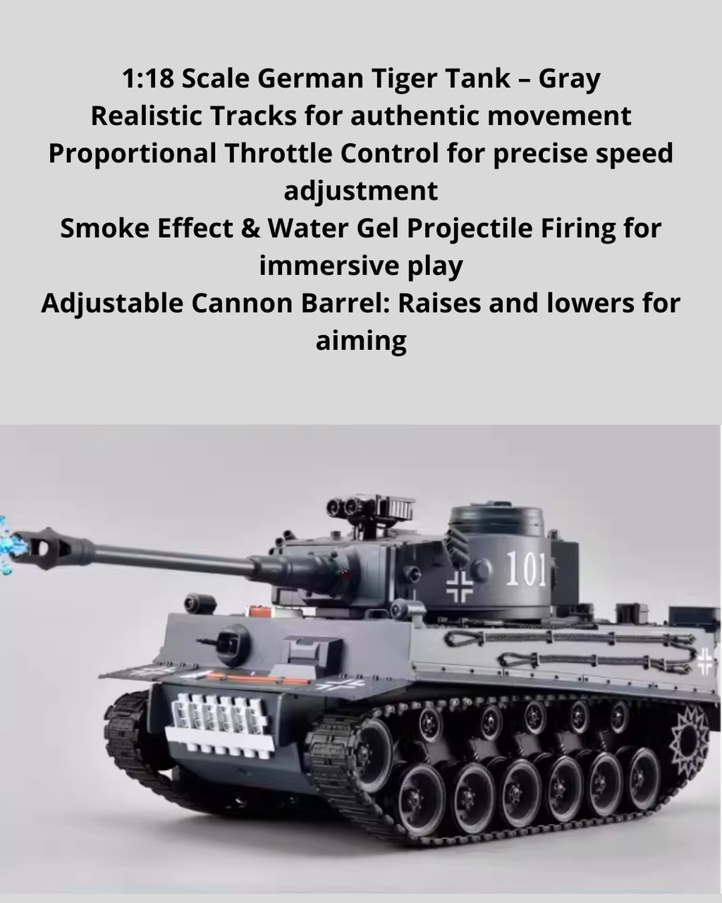 1:18 RC Water Bullet Tank with Adjustable Cannon & Shock-Absorbing Tracks