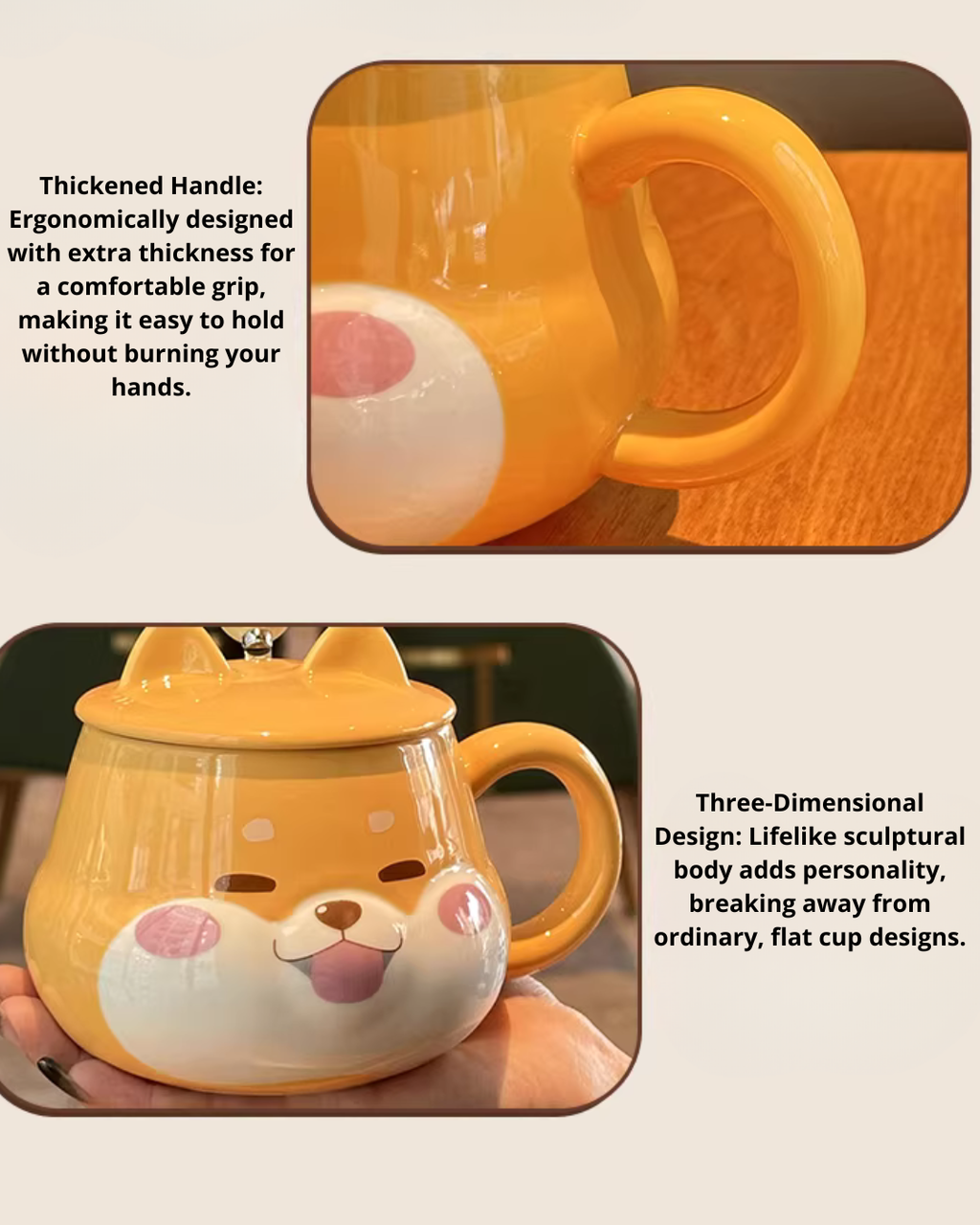 3D Shiba Inu Coffee Mug – 300 ml High-Fired Ceramic, Microwave & Dishwasher Safe