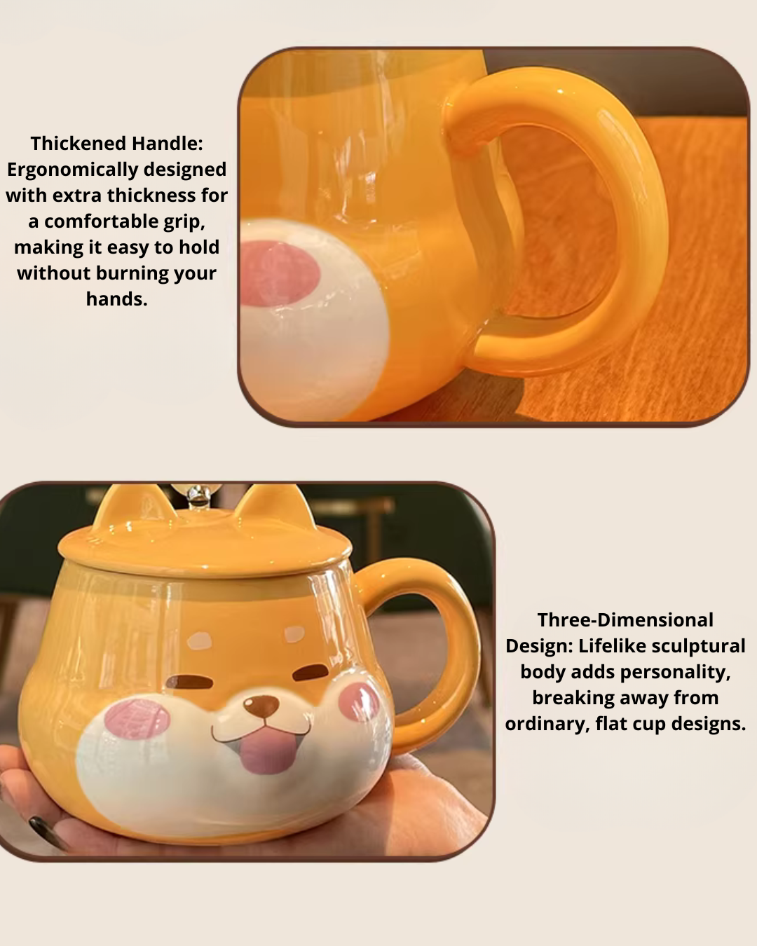 3D Shiba Inu Coffee Mug – 300 ml High-Fired Ceramic, Microwave & Dishwasher Safe