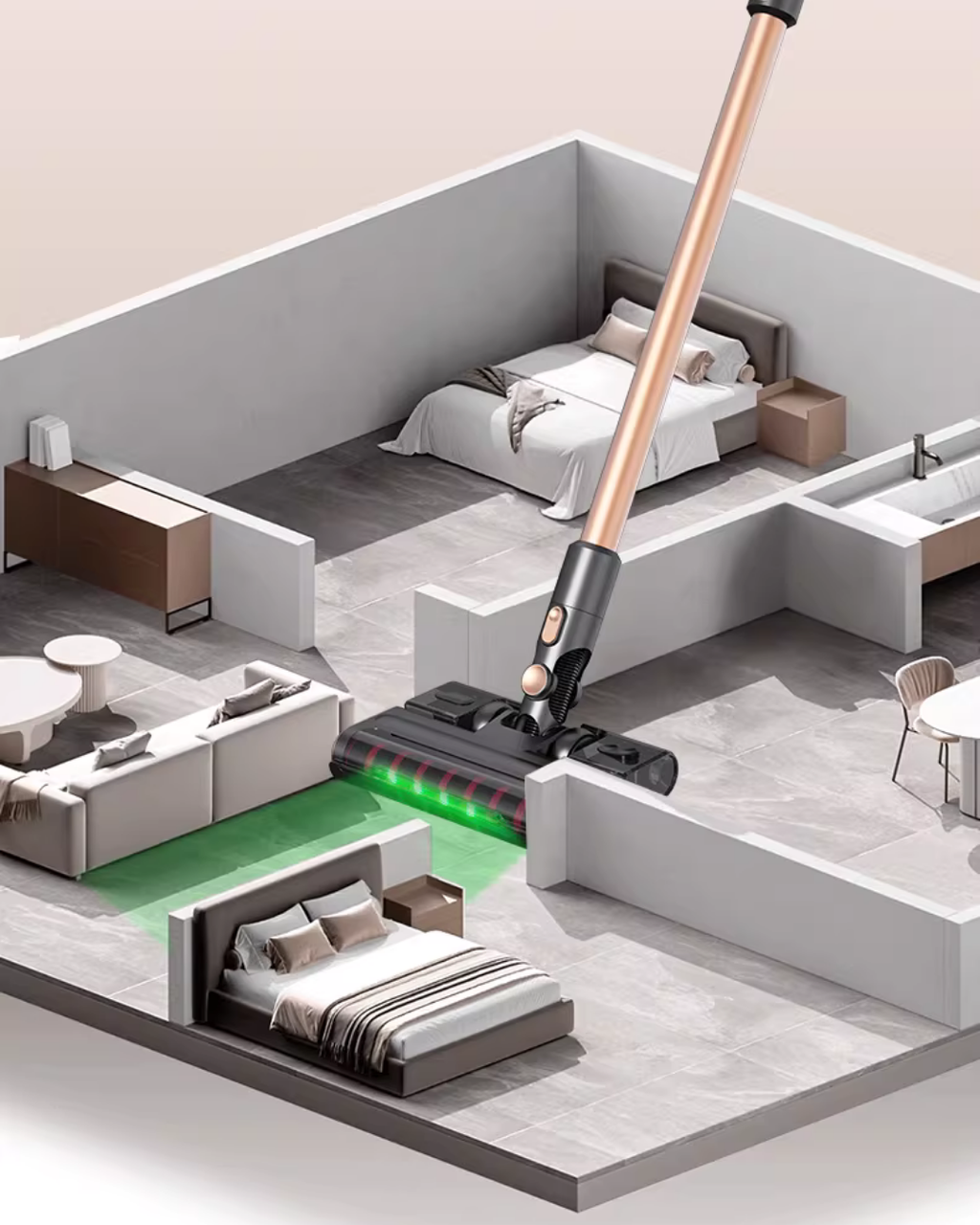 Cordless Vacuum with Green Light Dust Detection & Mop