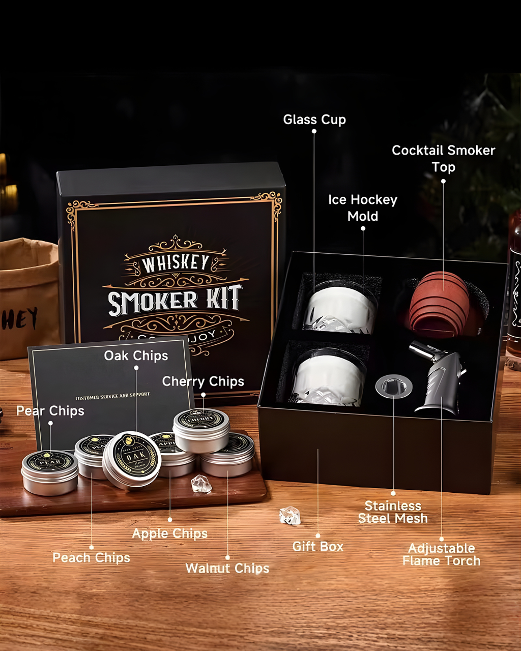Premium Whiskey Smoker Kit for Home Cocktails & Bourbon Infusion