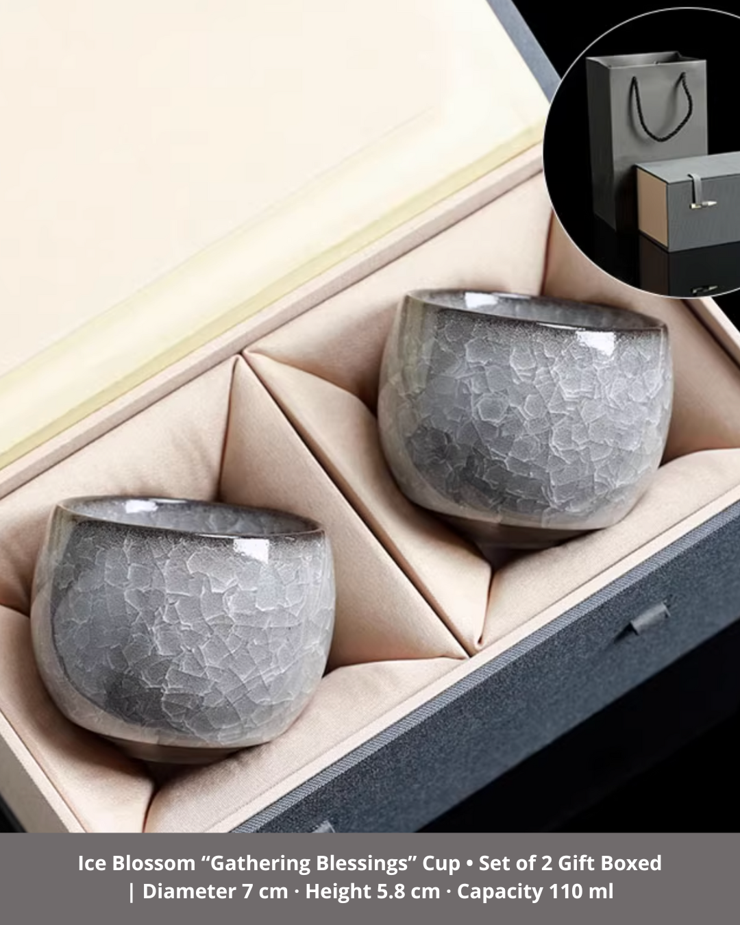 Black Ice Blossom Ceramic Tea Cup for Mindful Daily Rituals