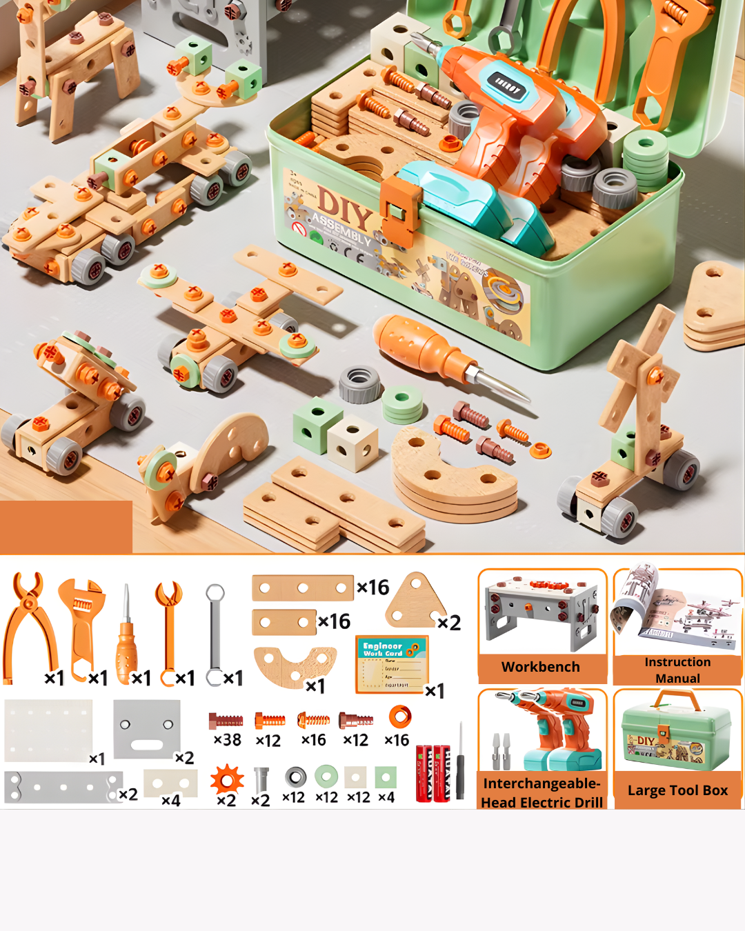 201-Piece Kids Construction Tool Set for Hands-On Learning & Play
