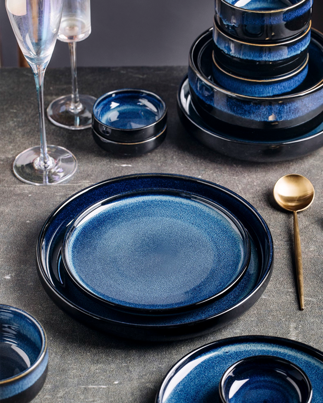 Artisan Nordic Starry Sky Dinnerware Set – Unique Blue Tableware