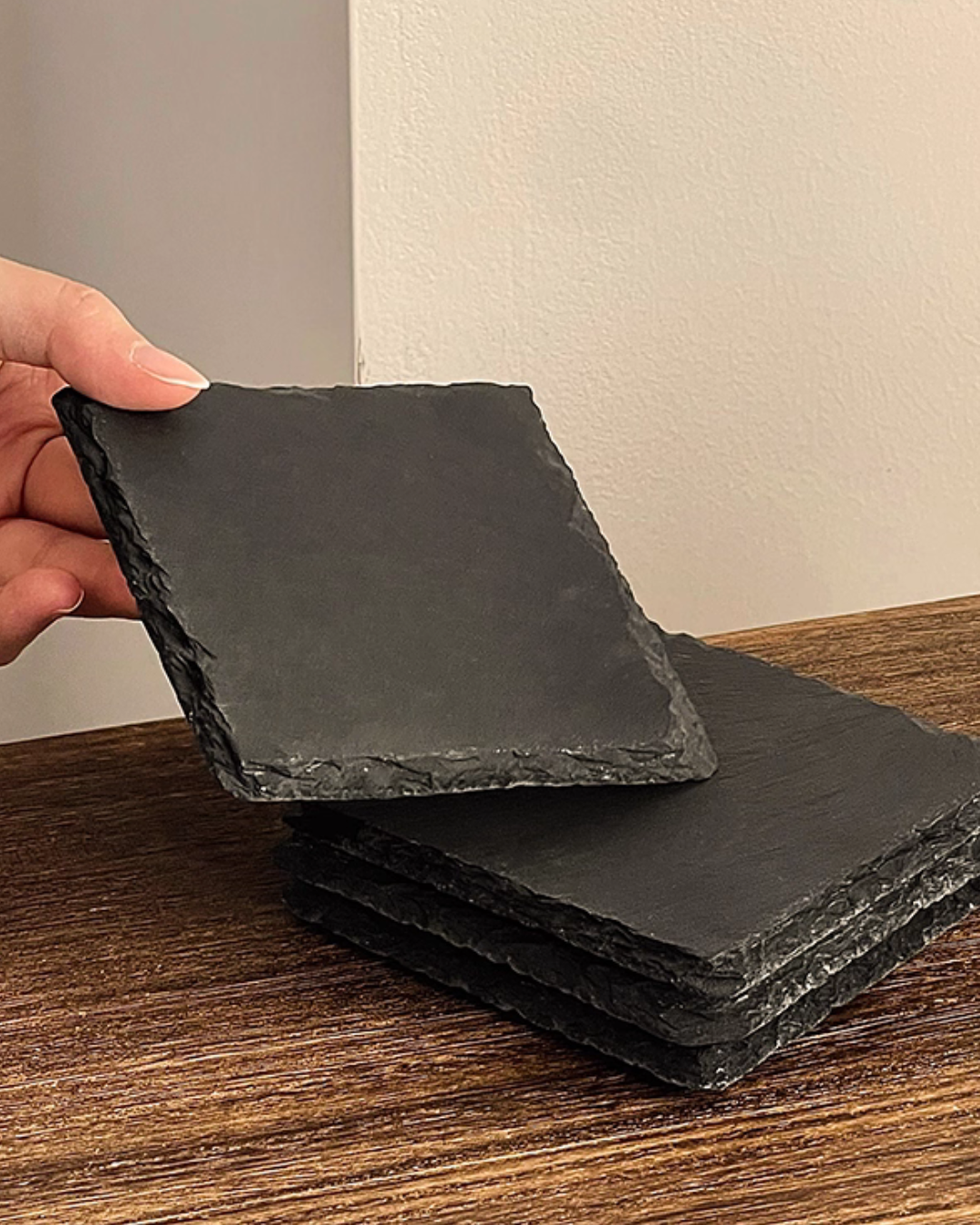 Natural Black Stone Coasters – Heat-Resistant & Durable Table Protection