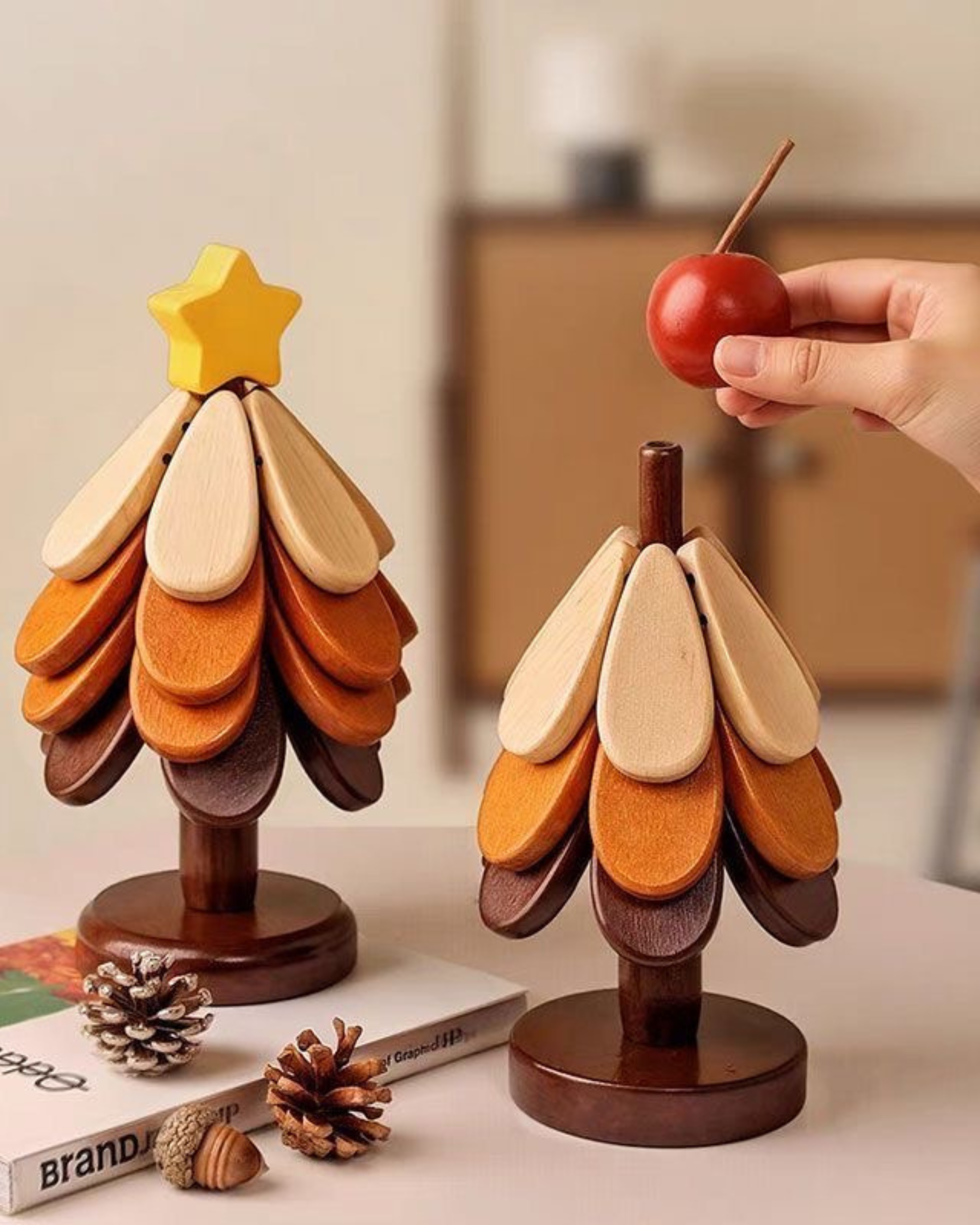 Solid Wood Christmas Tree Trivet & Coaster Set – Heat Resistant