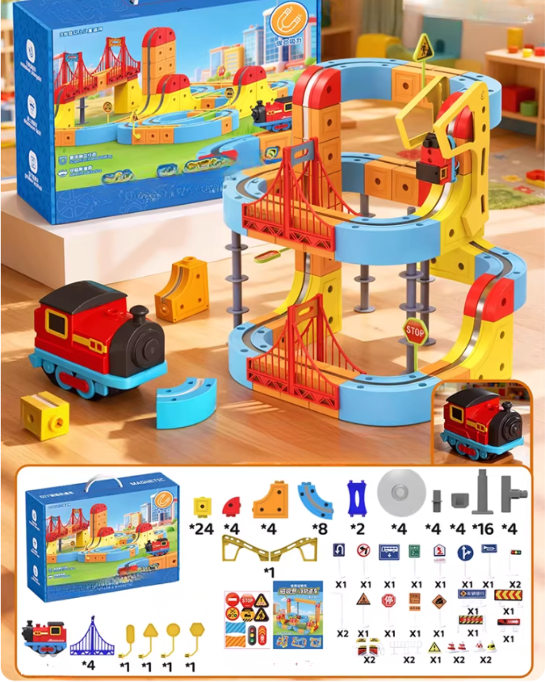 Magnetic Track Car Building Set with Upside-Down Driving