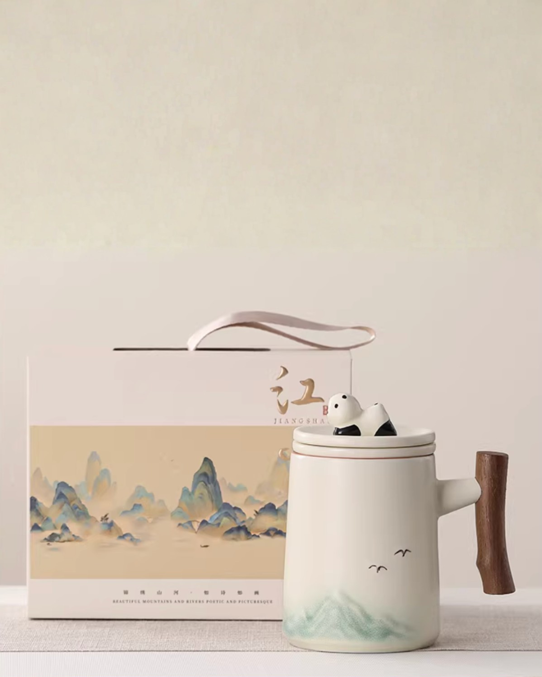 Panda Landscape Tea Mug with 3D Lid & Built-in Tea Infuser – 500ml
