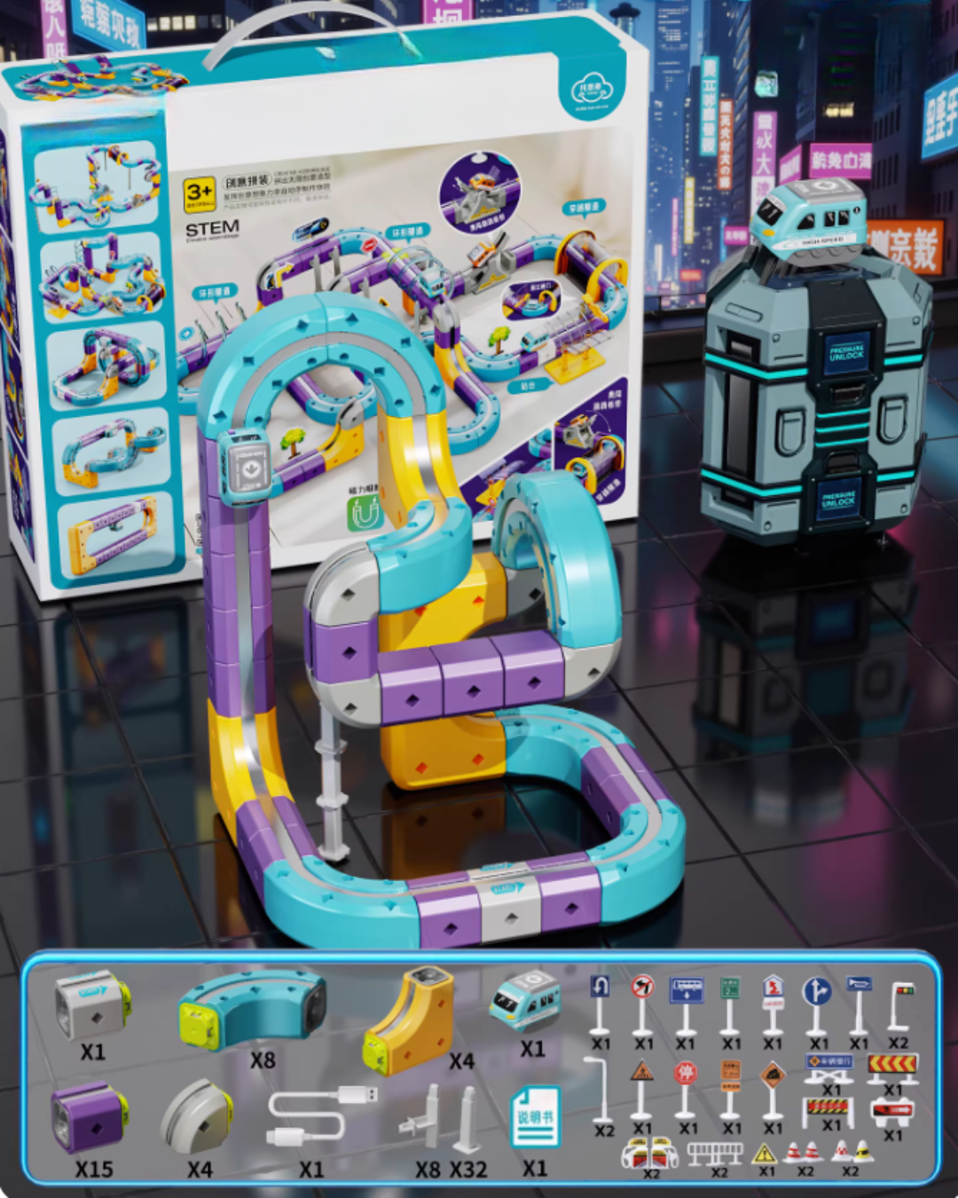 Magnetic Track Car Building Set with Upside-Down Driving