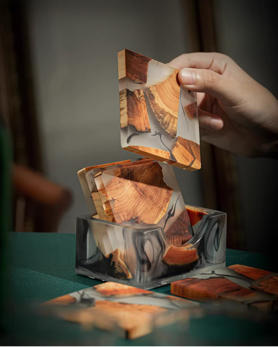 Elegant Resin and Wood Coasters for Coffee, Tea & Everyday Use