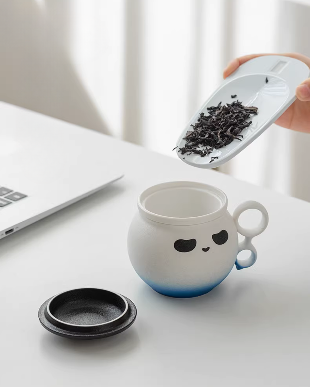 Panda Hero Minimalist Ceramic Tea Infuser Cup for Calm Daily Moments