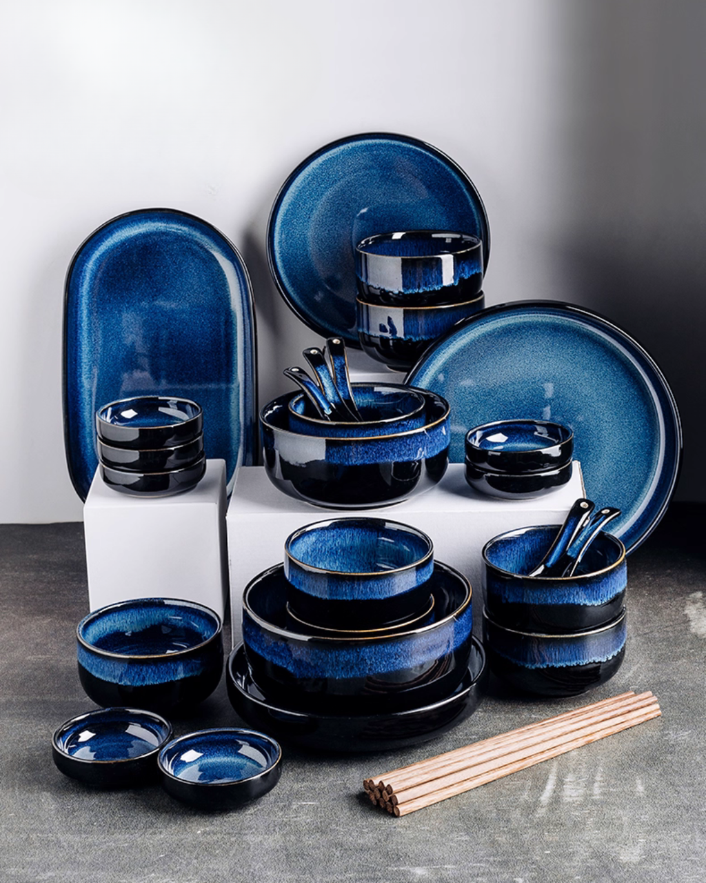 Artisan Nordic Starry Sky Dinnerware Set – Unique Blue Tableware
