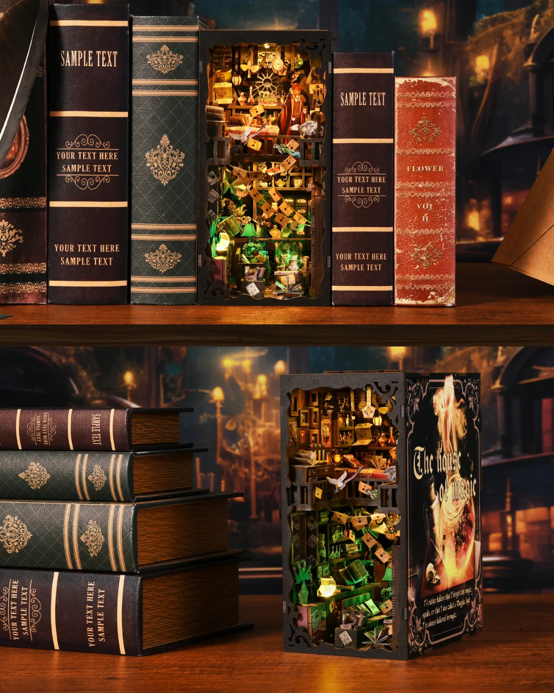 DIY Book Nook Kit with LED Lights – Wizard Bookshelf Insert