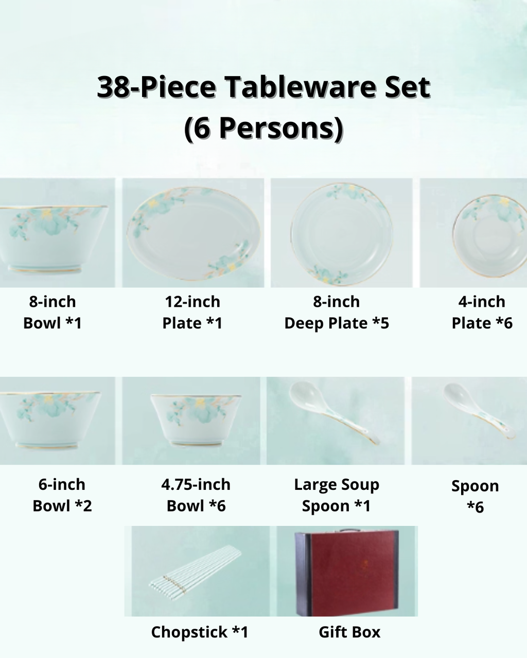 Luxury Celadon Ceramic Dinnerware Set with Hand-Painted Gold Trim