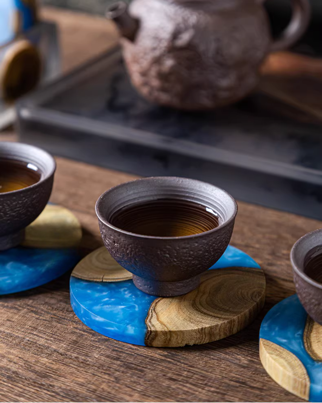 Elegant Resin & Natural Wood Coasters for Coffee, Tea & Everyday Use