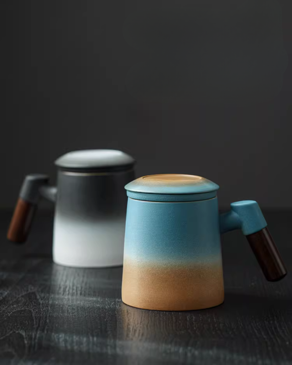Wood Handle Ceramic Tea Mug with Infuser for Office & Home