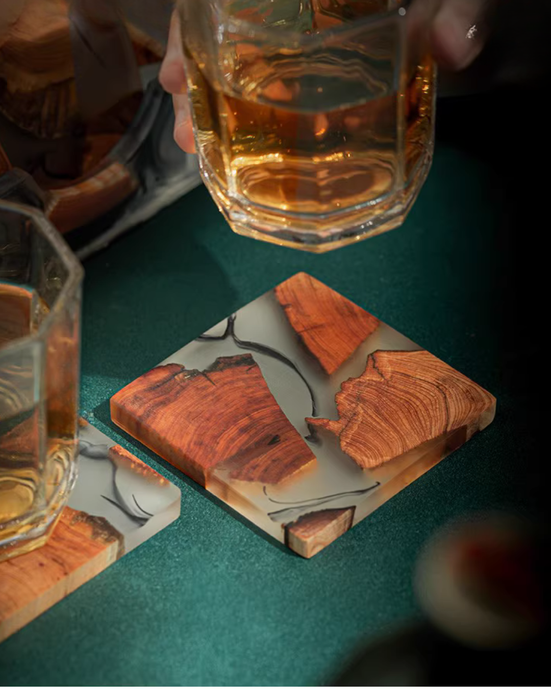 Elegant Resin and Wood Coasters for Coffee, Tea & Everyday Use