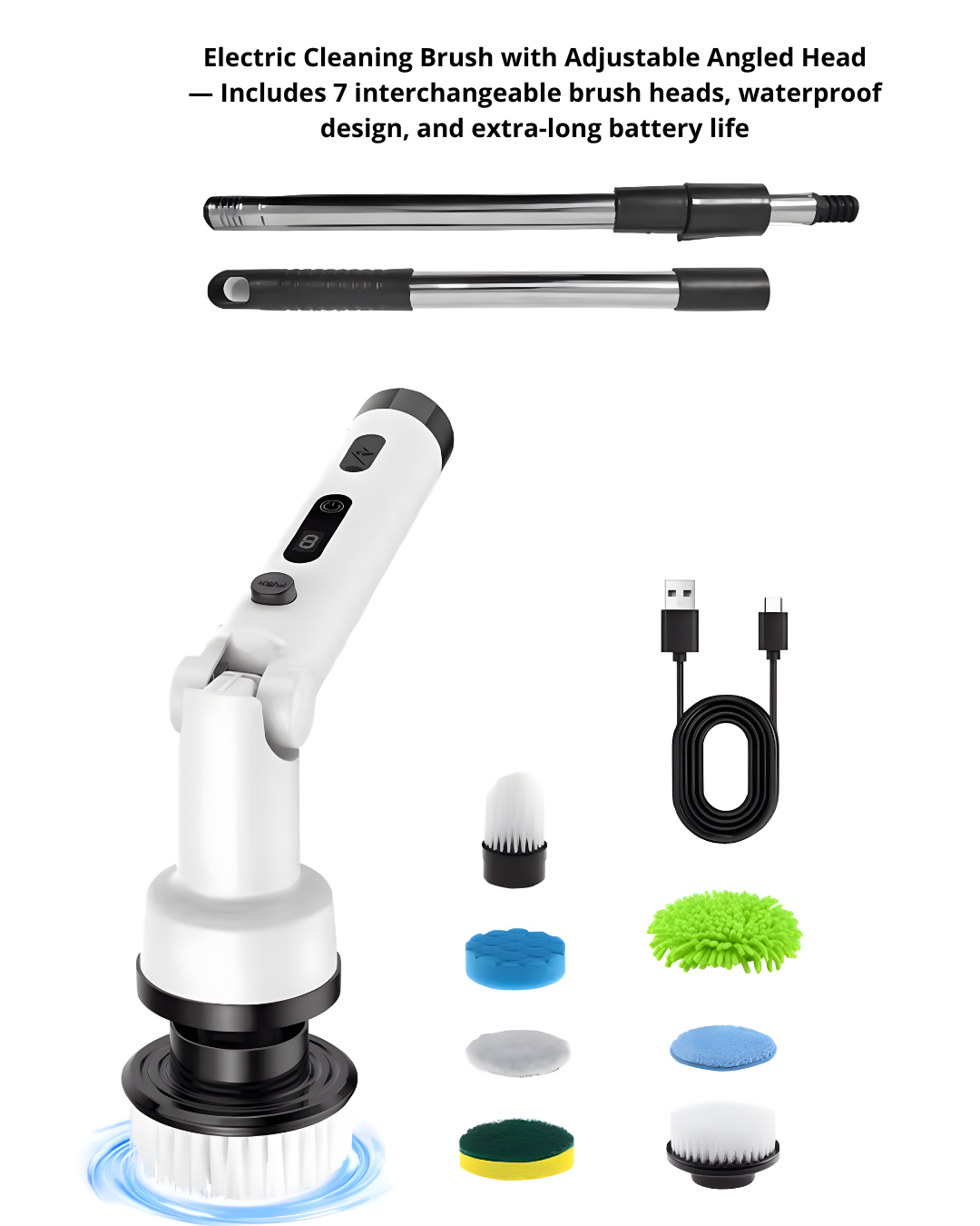 Multifunctional Electric Cleaning Brush with Adjustable Handle & Multi-Brush