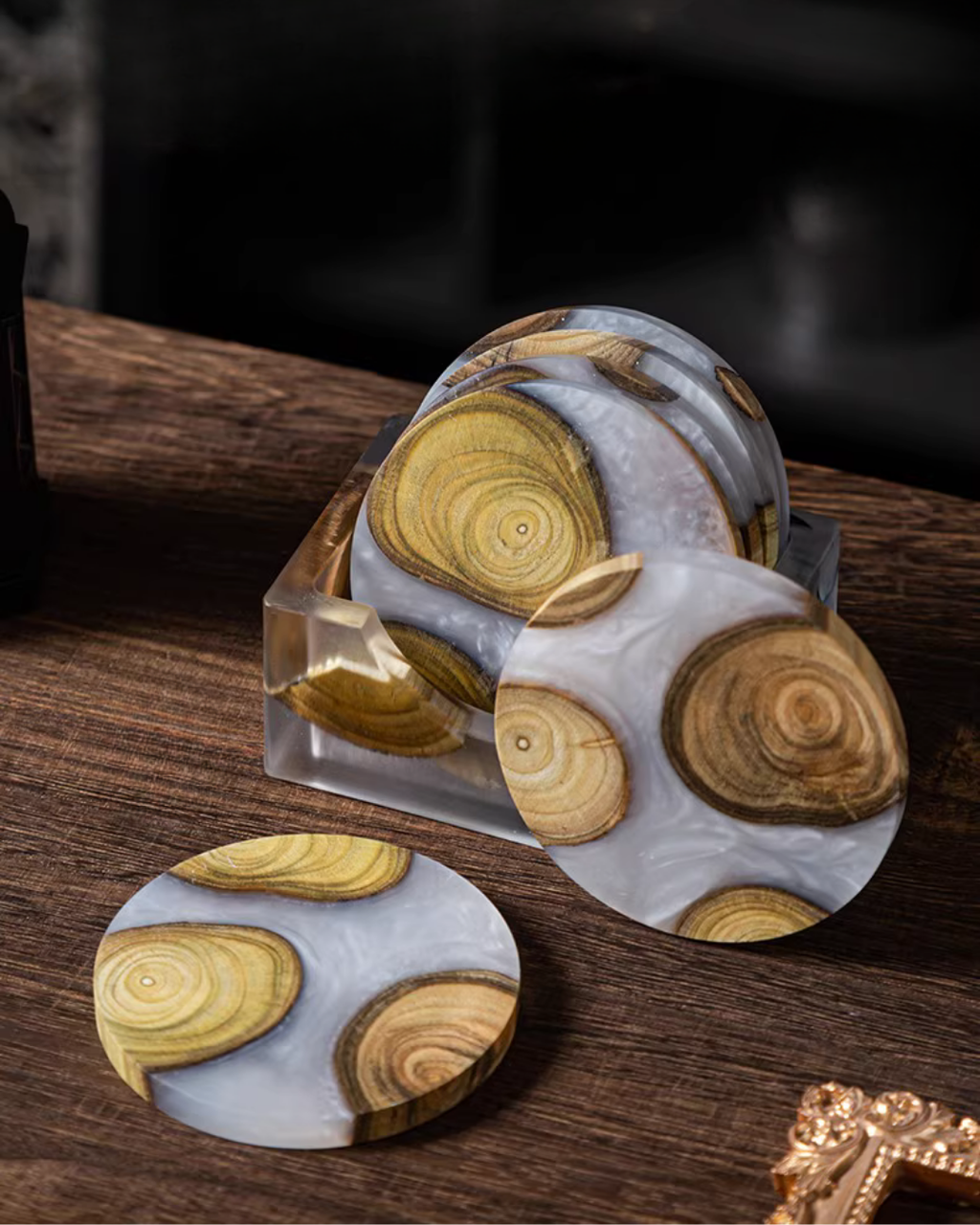 Elegant Resin & Natural Wood Coasters for Coffee, Tea & Everyday Use
