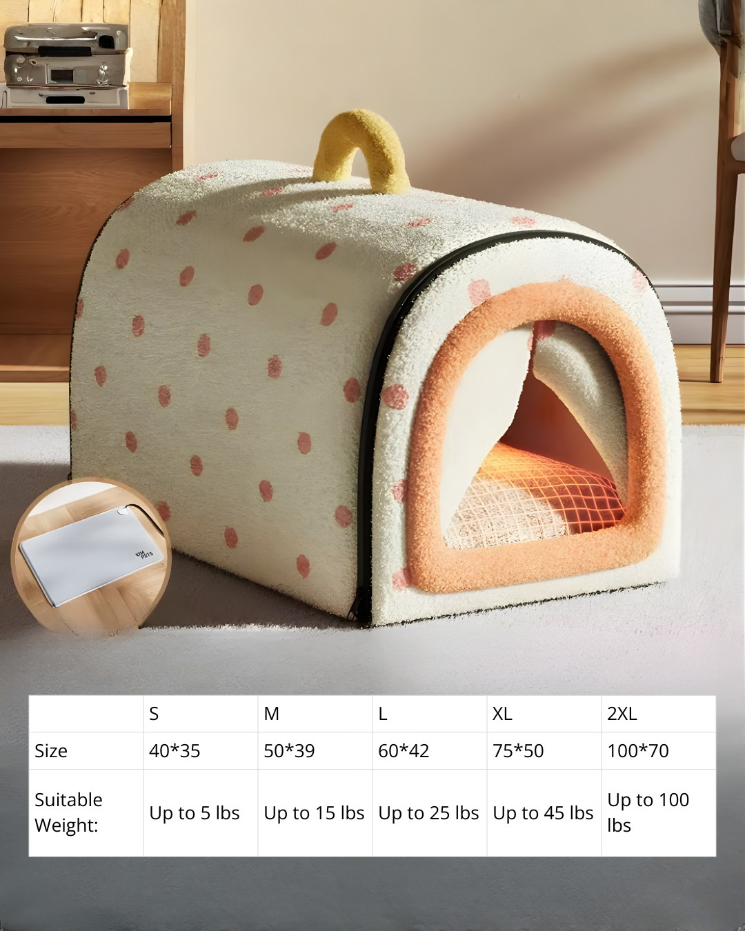 Heated Pet House Bed – 55°C Warmth, Soft Arctic Velvet, Anti-Slip