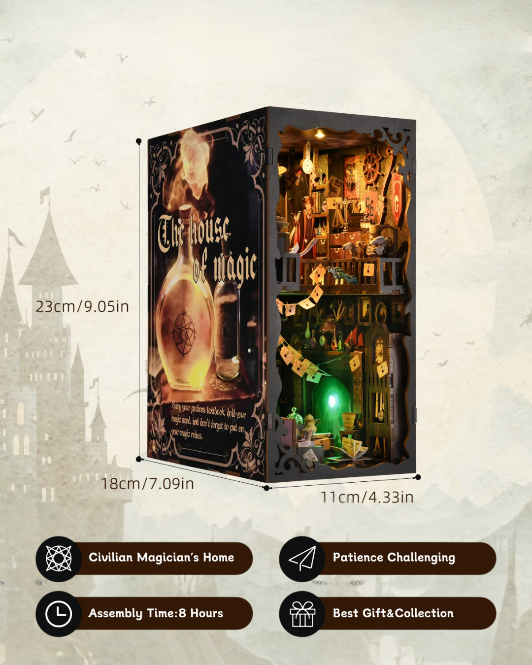 DIY Book Nook Kit with LED Lights – Wizard Bookshelf Insert