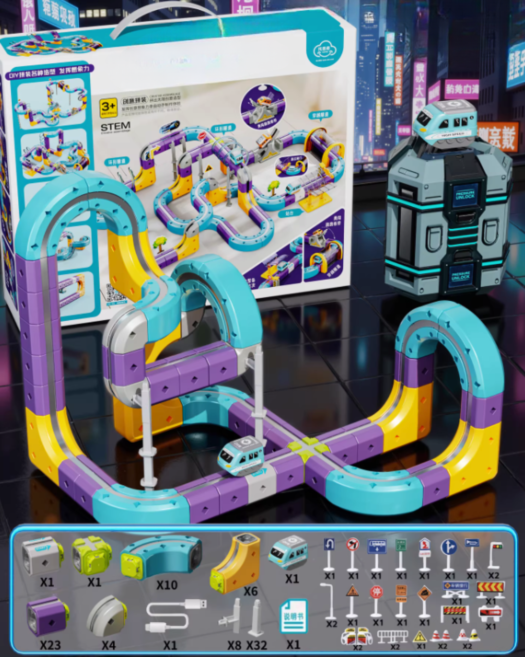 Magnetic Track Car Building Set with Upside-Down Driving