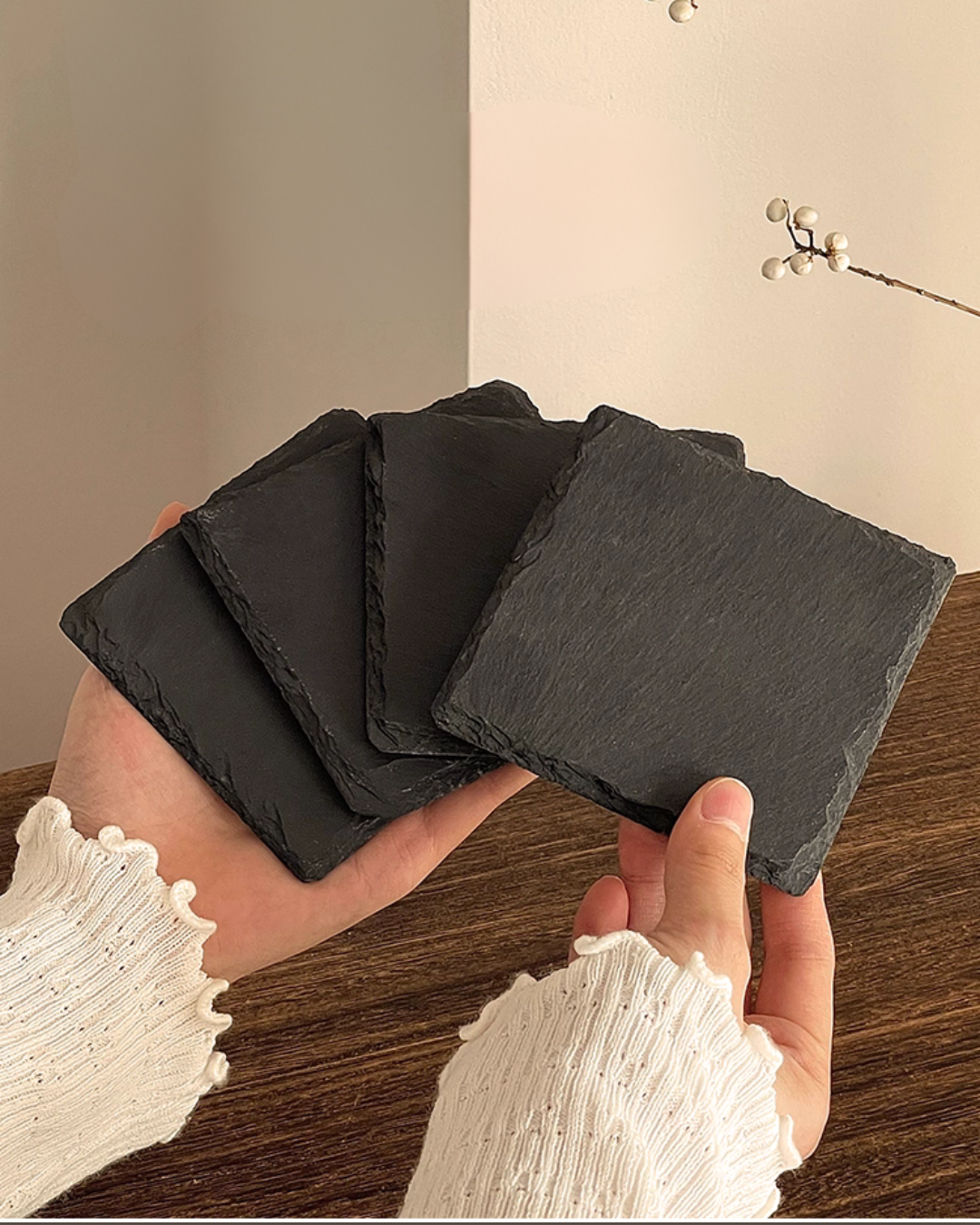 Natural Black Stone Coasters – Heat-Resistant & Durable Table Protection