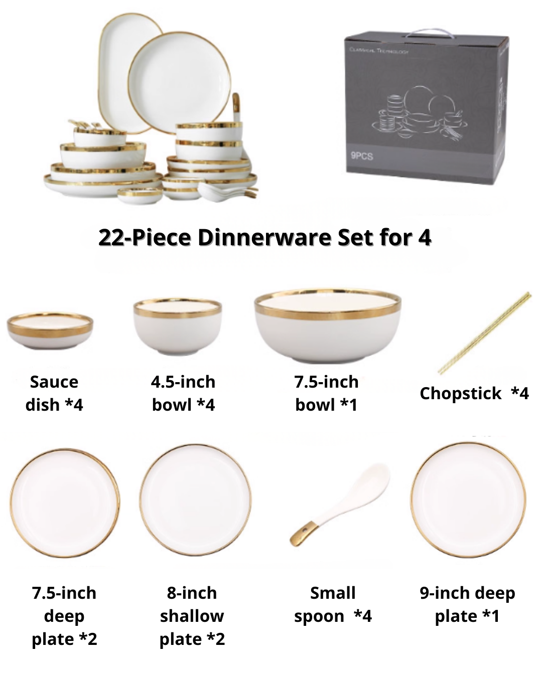 Nordic Luxe Gold-Trim Dinnerware Set – Minimalist Porcelain for Home