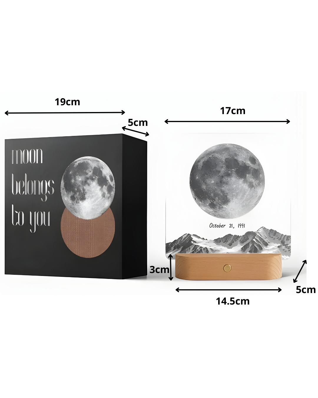 Personalized Illuminated Moon Phase Frame – Custom Name & Date Gift for Couples, Family & Friends