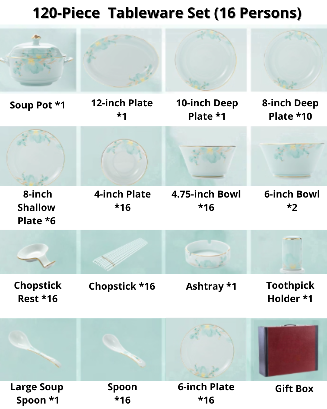 Luxury Celadon Ceramic Dinnerware Set with Hand-Painted Gold Trim