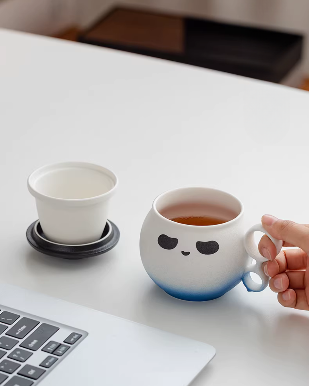 Panda Hero Minimalist Ceramic Tea Infuser Cup for Calm Daily Moments