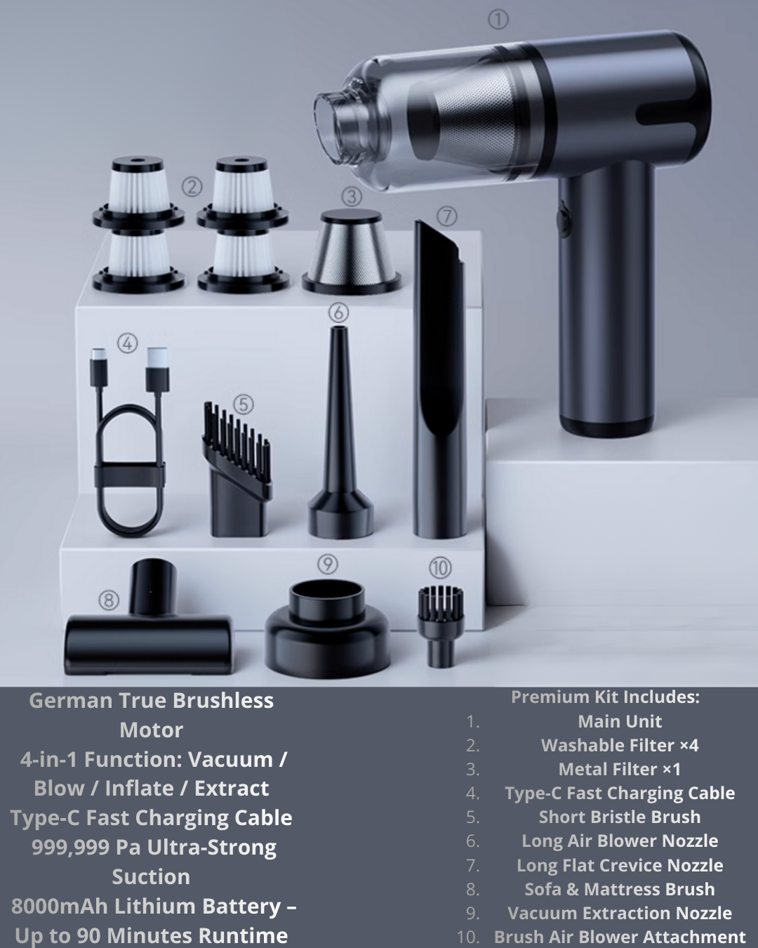 Compact 4-in-1 Multi-Function Vacuum Cleaner with Strong Suction