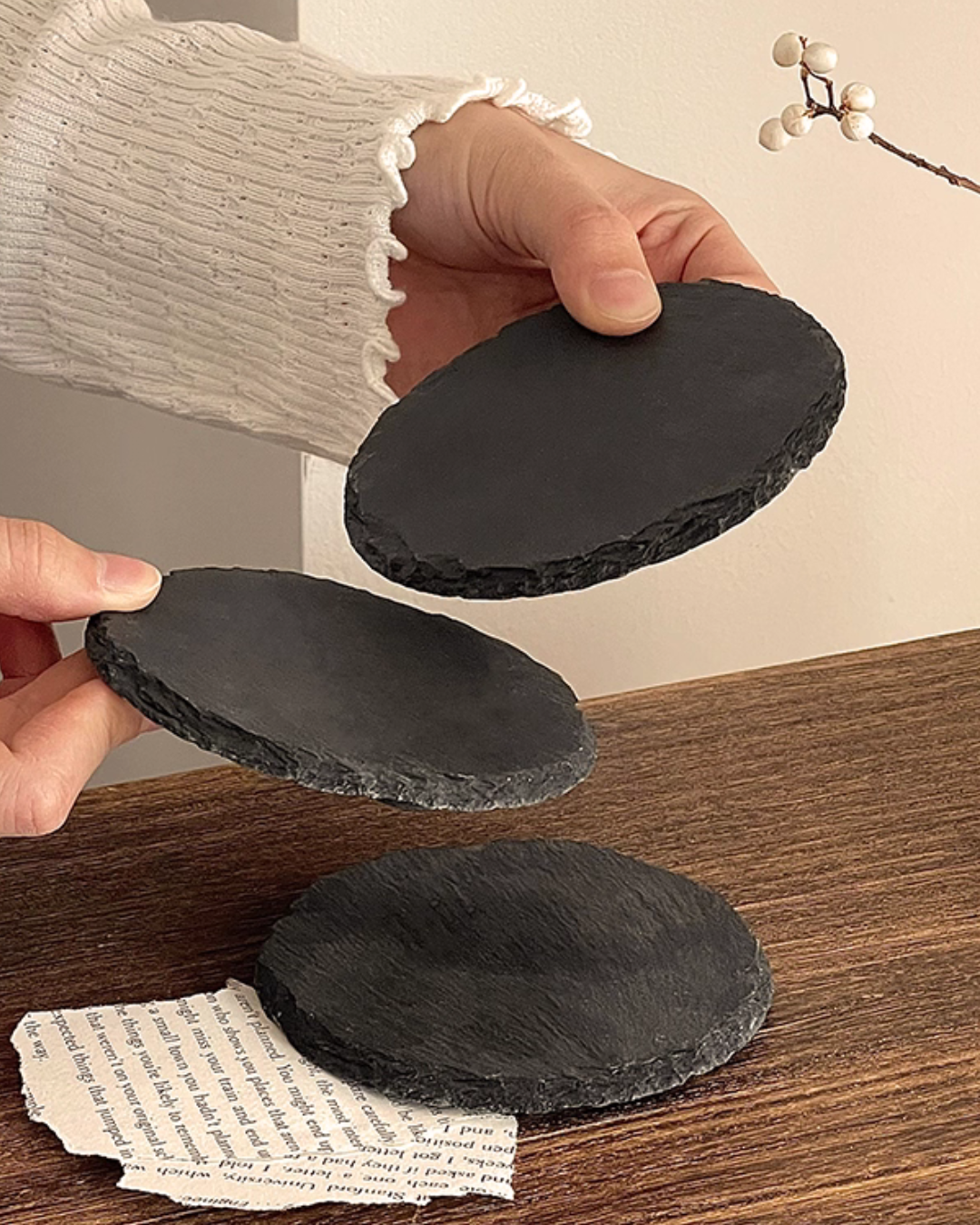 Natural Black Stone Coasters – Heat-Resistant & Durable Table Protection