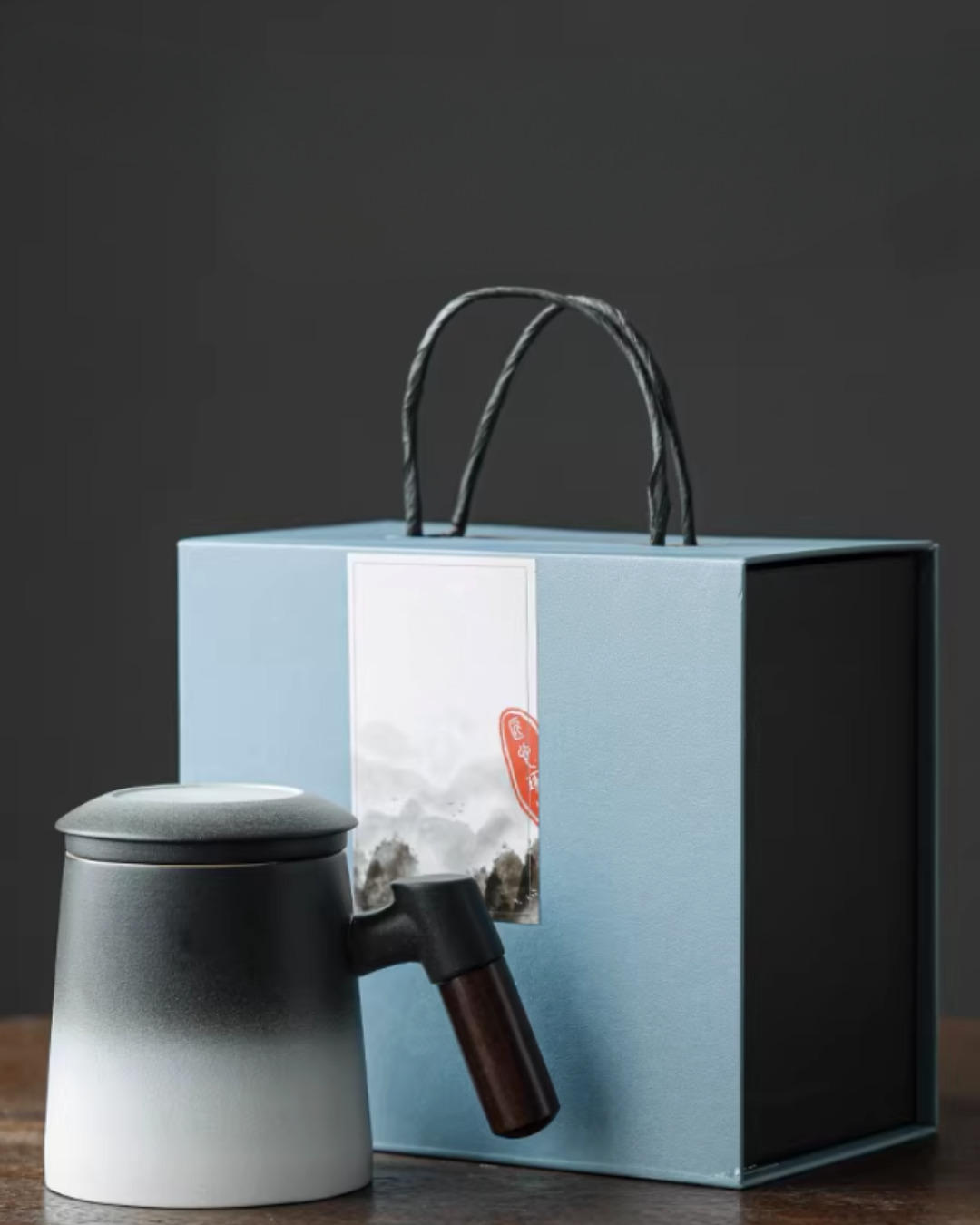 Wood Handle Ceramic Tea Mug with Infuser for Office & Home