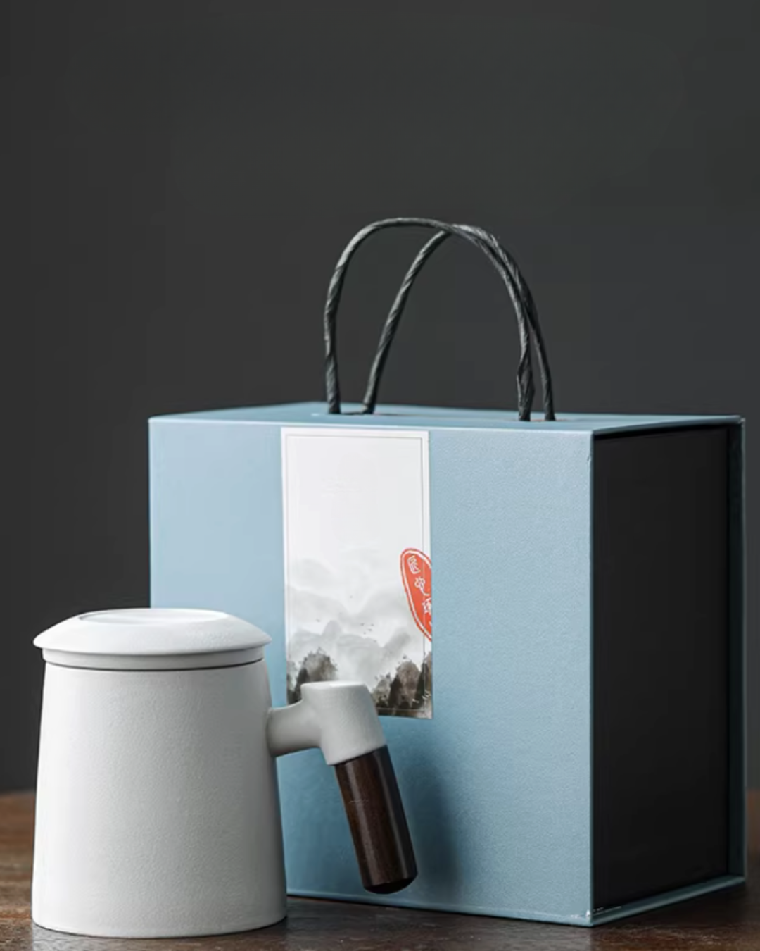 Wood Handle Ceramic Tea Mug with Infuser for Office & Home