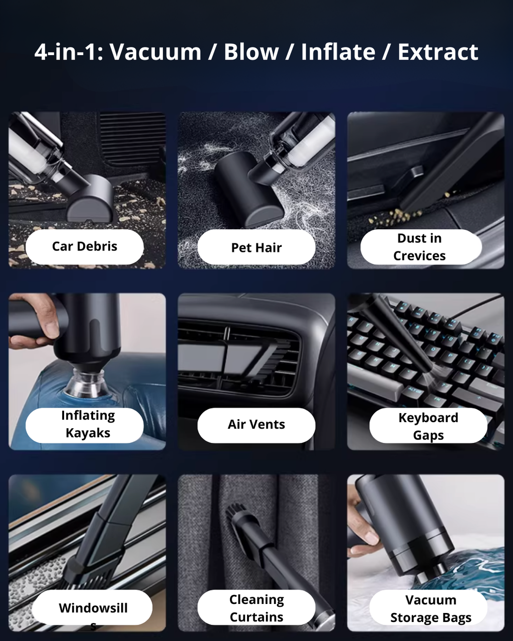 Compact 4-in-1 Multi-Function Vacuum Cleaner with Strong Suction