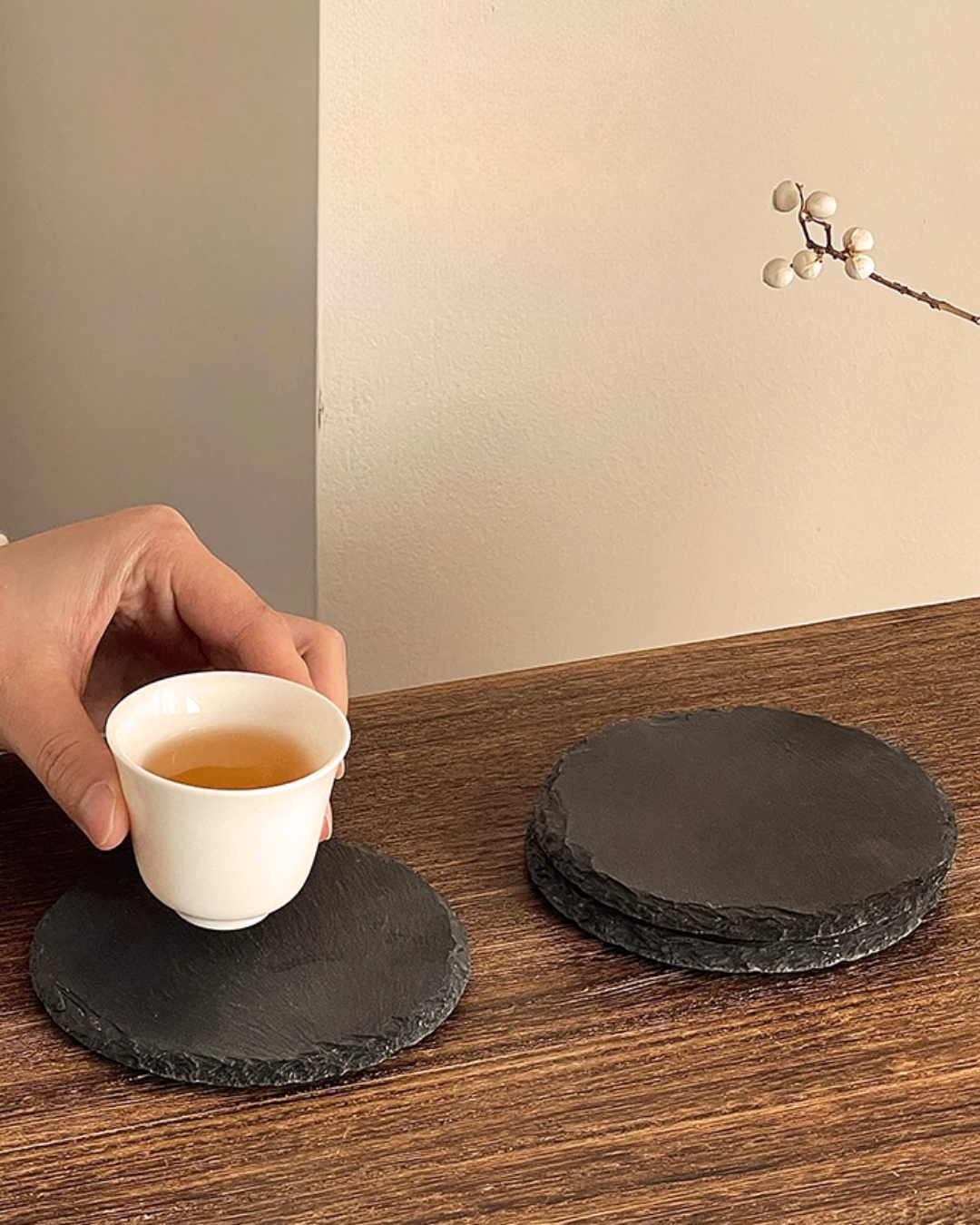 Natural Black Stone Coasters – Heat-Resistant & Durable Table Protection