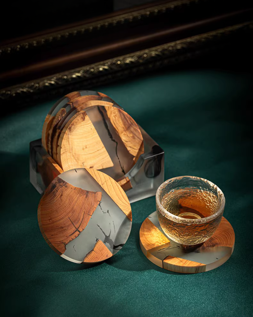 Elegant Resin and Wood Coasters for Coffee, Tea & Everyday Use