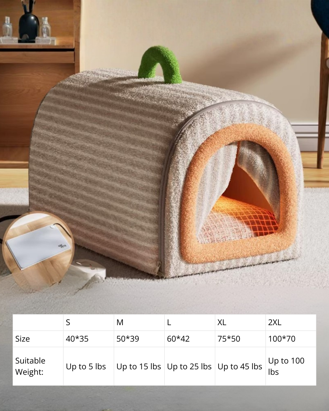 Heated Pet House Bed – 55°C Warmth, Soft Arctic Velvet, Anti-Slip