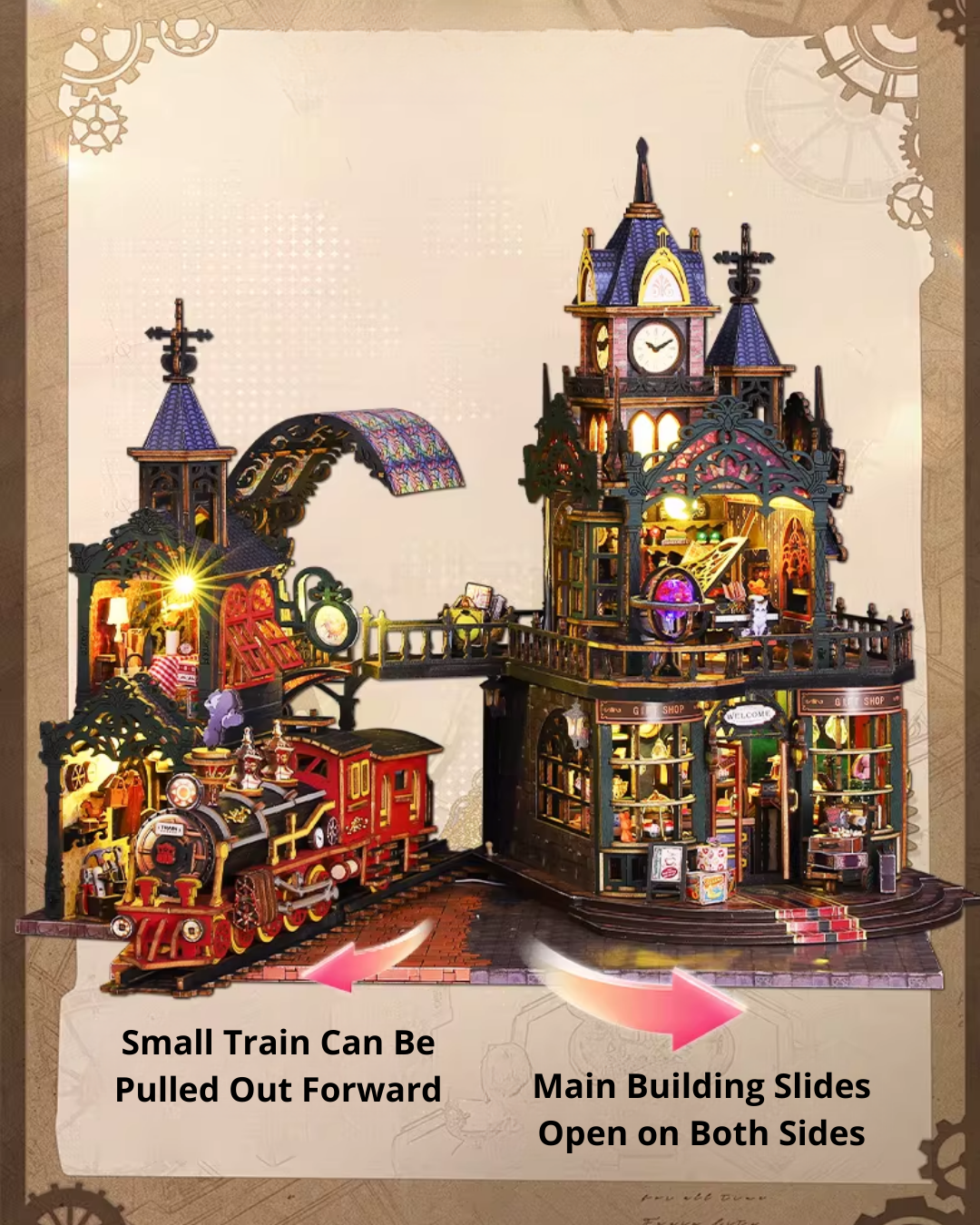 Steampunk DIY Miniature House with Rail Track & LED Lighting