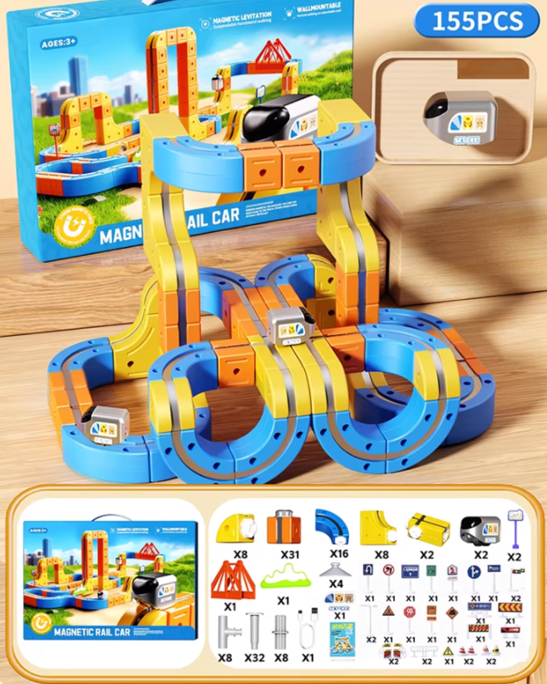 Magnetic Track Car Building Set with Upside-Down Driving